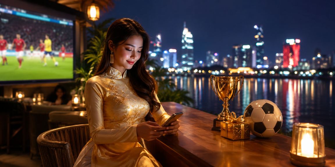 Người dùng Hà Nội xem kèo bóng đá trên kqsxmn với trang phục áo dài truyền thống